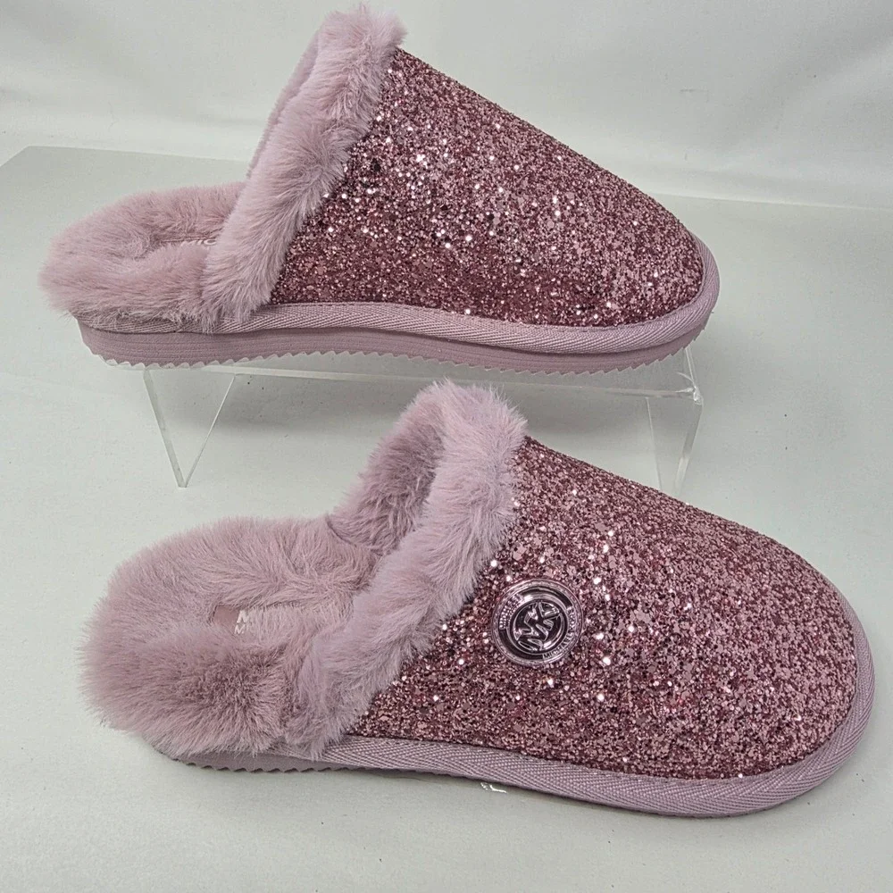 Michael Kors Janis Slipper Women 6 Royal Pink New Glitter Faux Fur 40F2JAFA2D